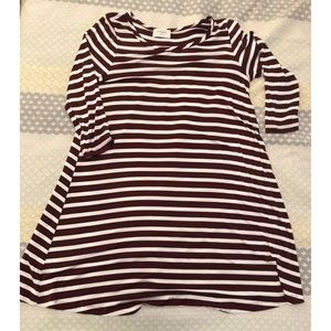 Maroon, Striped Shift Dress